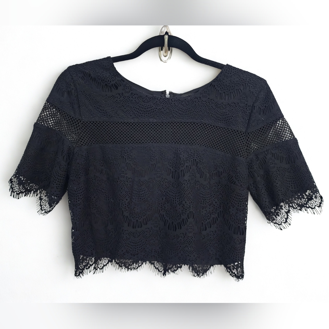 Express Black Lace Crop Blouse Short Sleeve